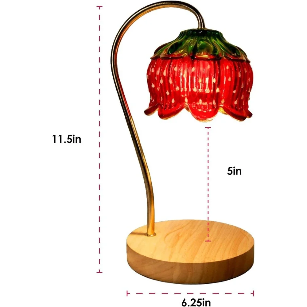 Strawberry Shortcake Candle Warmer Lamp Red Pink New Glass Shade Wood Base Timer
